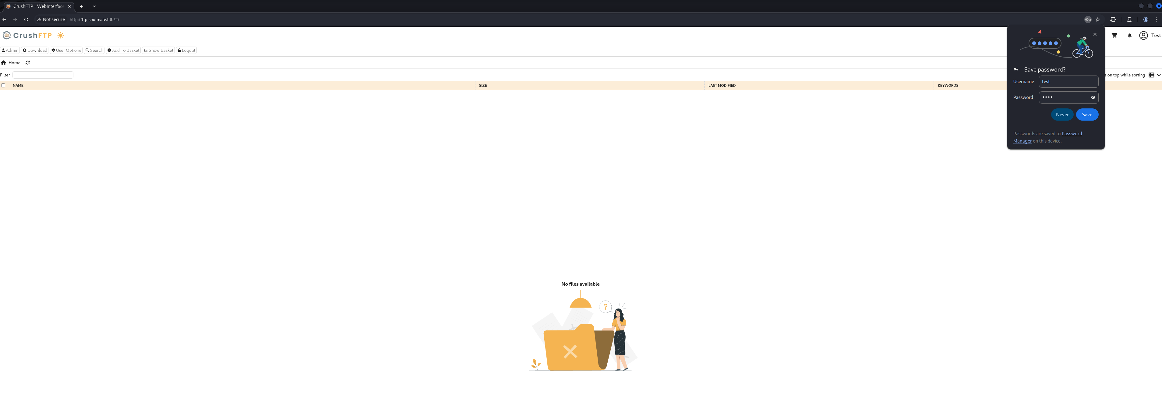 Successful login to CrushFTP interface